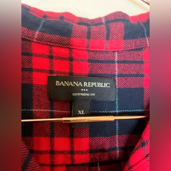 Banana Republic Red Plaid Preppy Classic Flannel Shirt XL - Picture 3 of 7